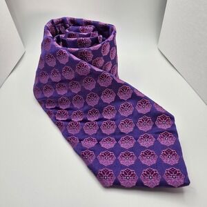 IKE BEHAR New York Purple With Pink  Geometric‎ Print 100% Silk Necktie USA
